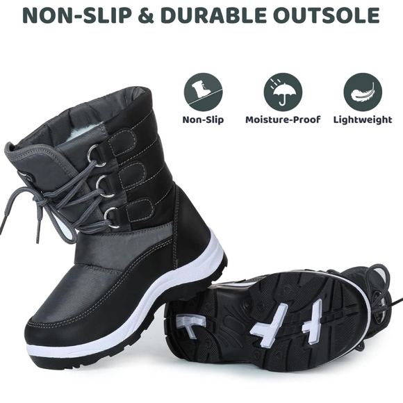 New! Boys black snow boots insulated with faux fur winter warm toddler size 8.5 - Picture 4 of 8